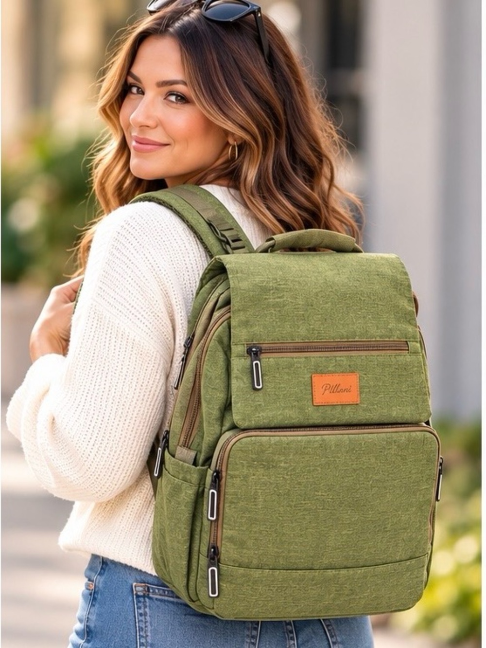 𝙋𝙄𝙇𝙇𝘼𝙉𝙄 Diaper Bag Backpack Green Insulated Bottle Pockets